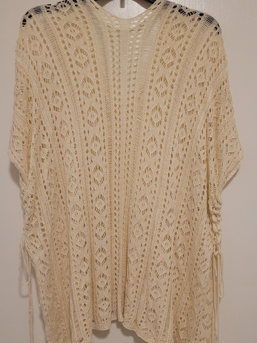 Crochet Open-Knit Kimono Cover-Up in Cream - Picture 2 of 3